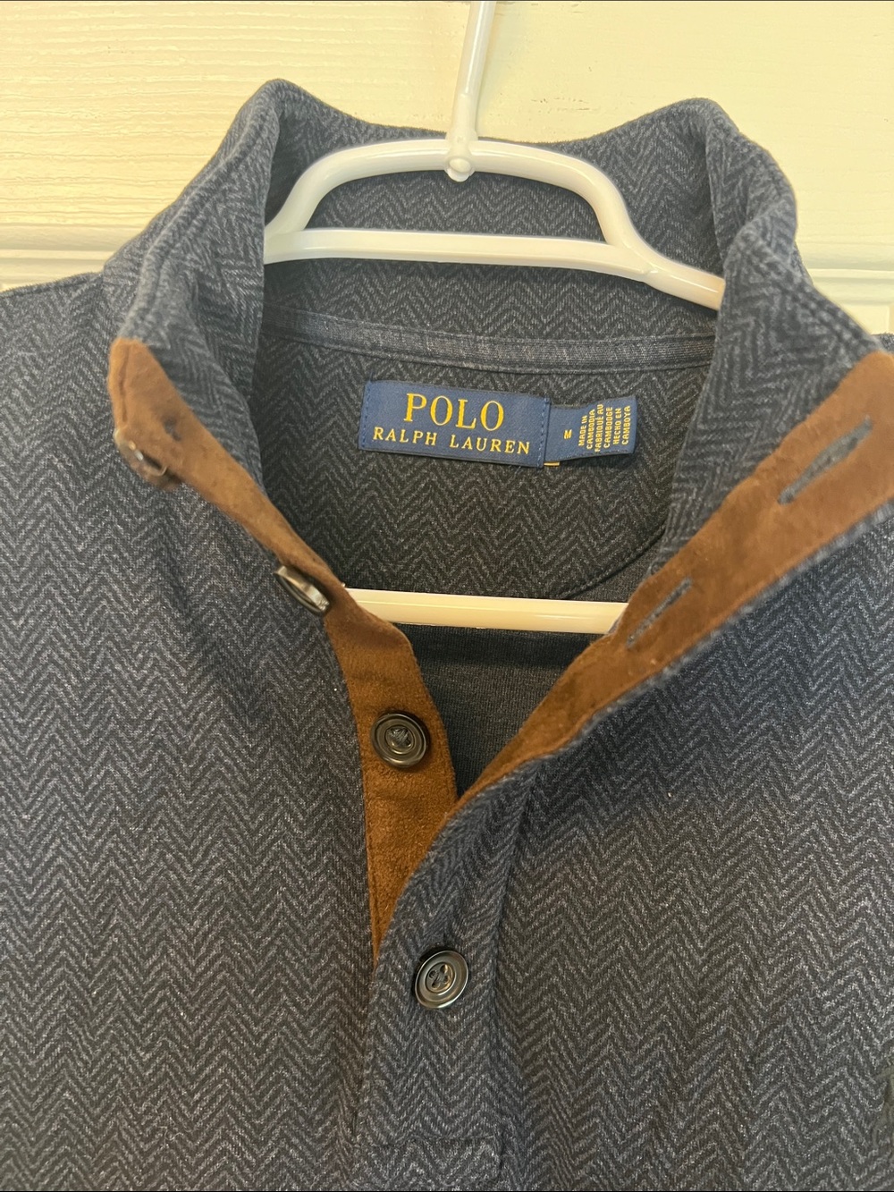 Polo by Ralph Lauren Navy Long-Sleeve Henley with Brown Contrast Placket